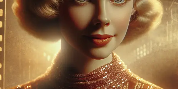 A glamorous portrait of Annette Haven in a vintage Hollywood setting, reflecting her iconic presence in 1970s and 80s cinema.